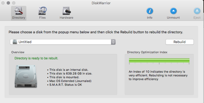 Screenshot of DiskWarrior's dialog box.
